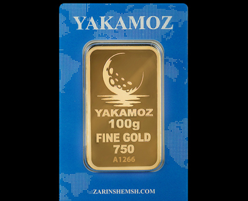 شمش طلا ۱۰۰ گرمی زرین شمش در بسته‌بندی از نمای جلو