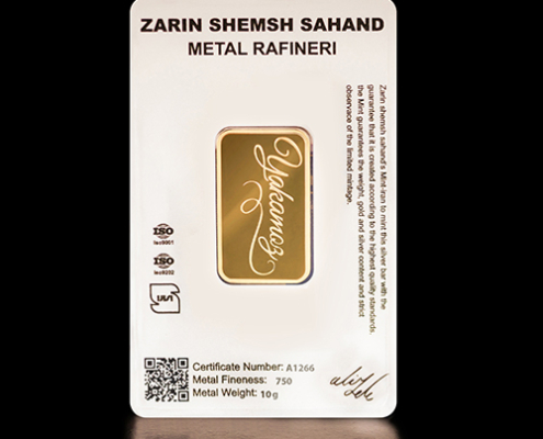 پشت بسته‌بندی شمش طلا ۱۰ گرمی زرین شمش