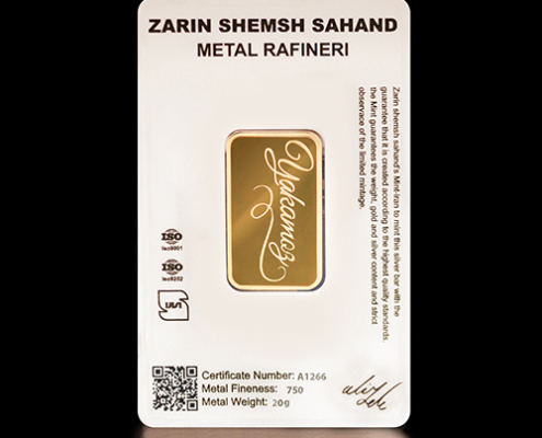 پشت بسته‌بندی شمش طلا ۲۰ گرمی زرین شمش