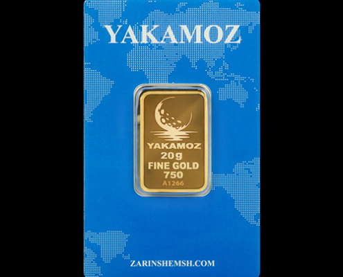 شمش طلا ۲۰ گرمی زرین شمش در بسته‌بندی از نمای جلو