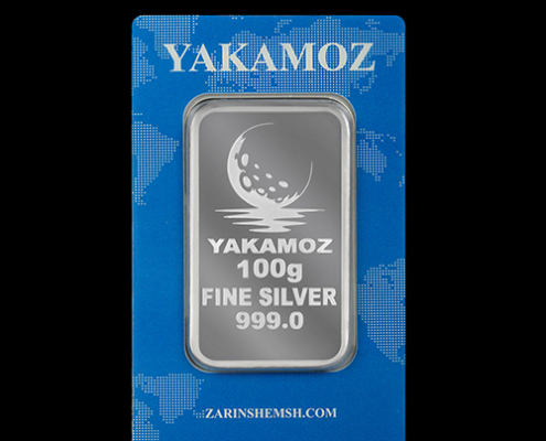 شمش نقره ۱۰۰ گرمی زرین شمش در بسته‌بندی از نمای جلو