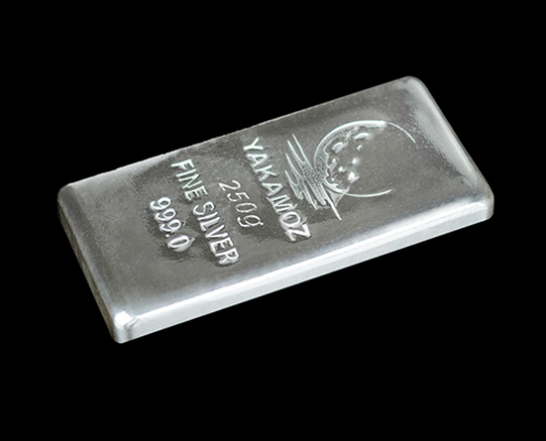 شمش نقره ۲۵۰ گرمی زرین شمش بدون بسته‌بندی از نمای بغل