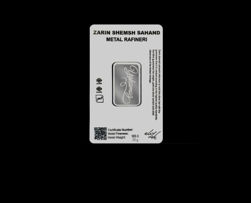 پشت بسته‌بندی شمش نقره ۲۰ گرمی زرین شمش